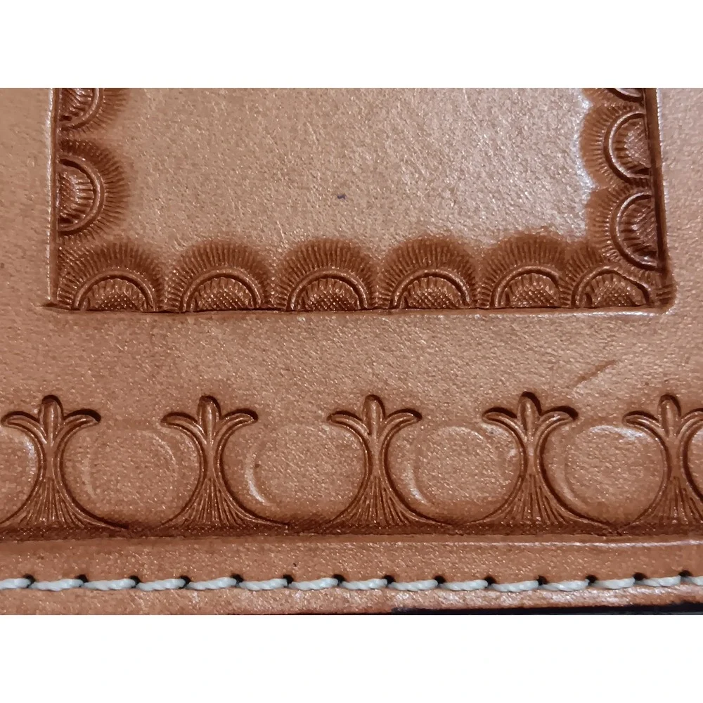 Ray Frazier Handmade Tooled Leather Basketweave Western Bifold Wallet Tan Brown
